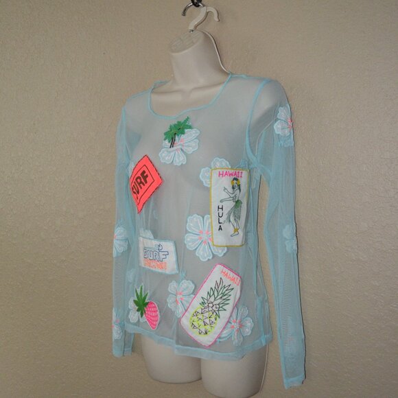 $350 Sz S AnnaCoco Anna Coco Hawaii Blue Nylon Patchwork Swim Beach Top Cover Up - Picture 5 of 8